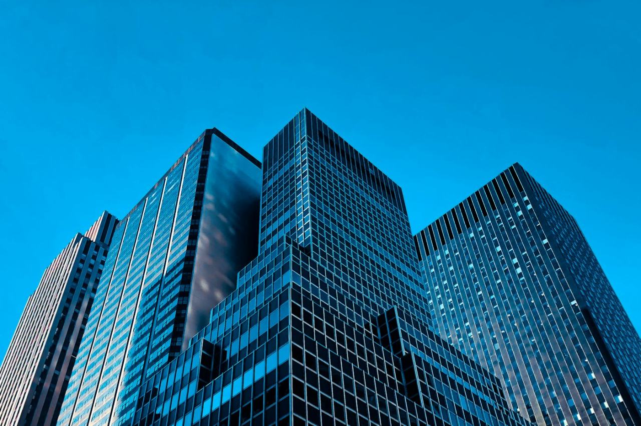 Office Floor with Blue Glass